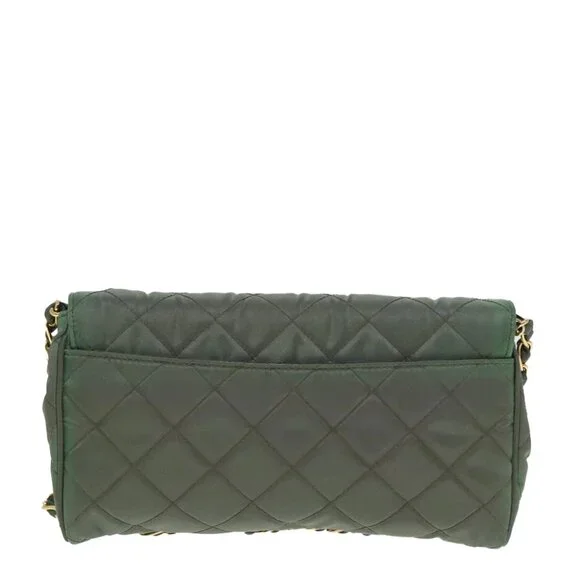 PRADA Chain Quilted Shoulder Bag Nylon Khaki Gold Auth 90227 - Picture 3 of 15